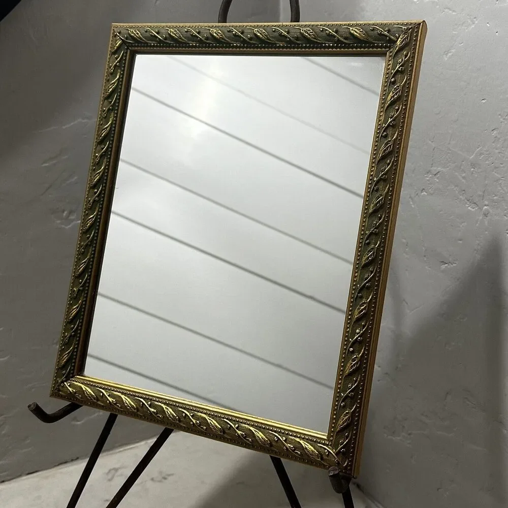 Vintage Gold Gilt Framed Mirror Raised Vine Antiqued Gold Tone Florentine Frame